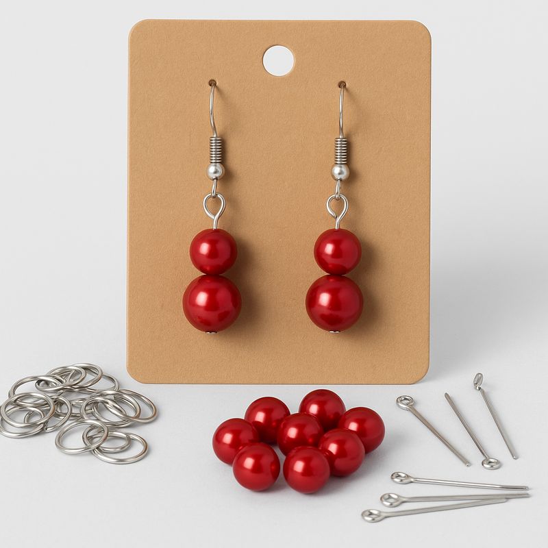 Elegant Double Red Pearl Drop Earrings – Hypoallergenic Stainless Steel Hooks