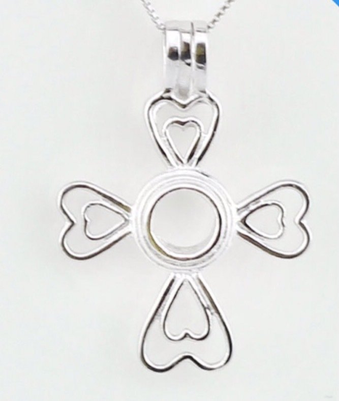 Cross: Heart - sterling silver cage pendant