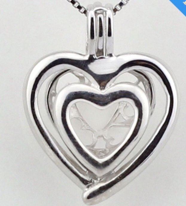 Double Heart - Sterling silver Cage Pendant