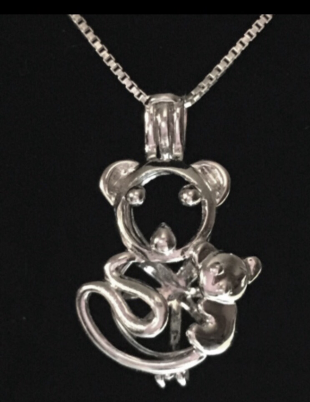 Mom &amp; Baby Bear-Sterling Silver Cage Pendant