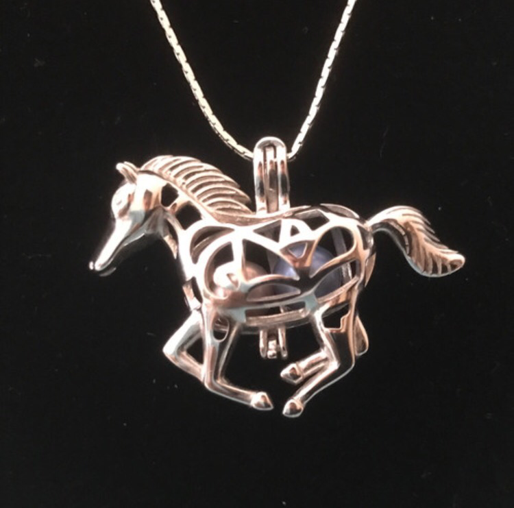 Horse - Sterling Silver Cage Pendant 