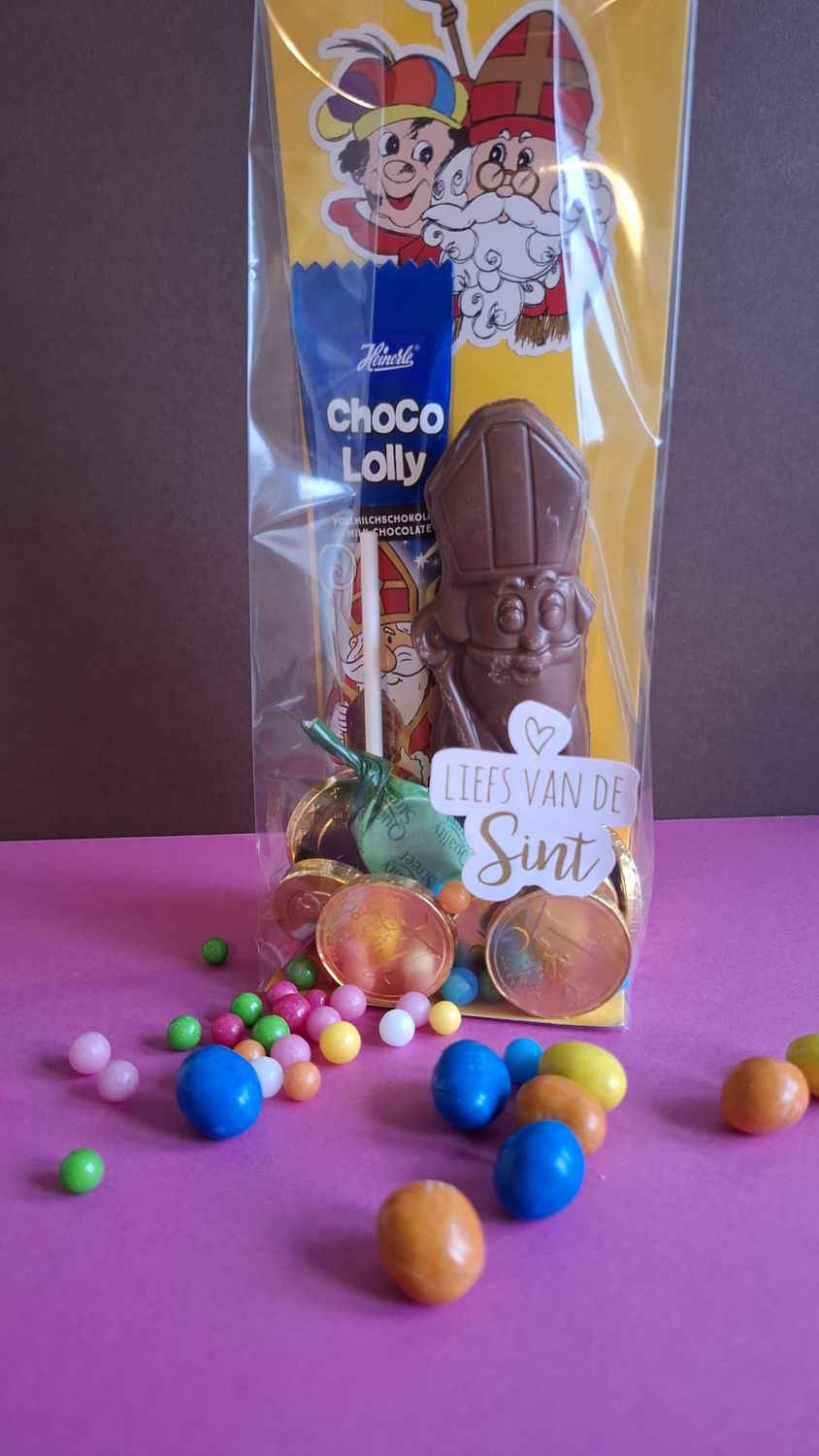 ​Transparant zakje met chocolade Sint