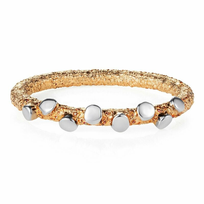 Twigs and Buds Textured Stackable Ring 18k Rose and White Gold