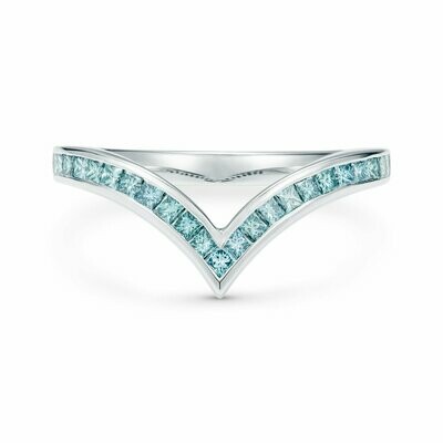 V-Shaped Sky Blue Princess Cut 0.36ct Diamond Ring Platinum