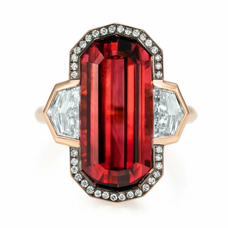 10.41ct Decagonal Rubellite Diamond Cocktail Ring 18k Rose Gold