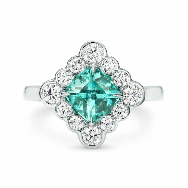 1.05ct Paraiba Tourmaline Diamond Halo Ring Platinum