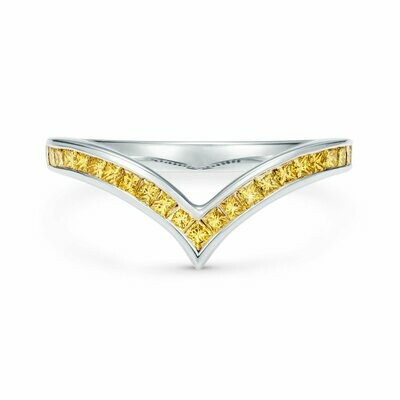 V-Shaped Canary Yellow Princess Cut Diamond Ring in Platinum