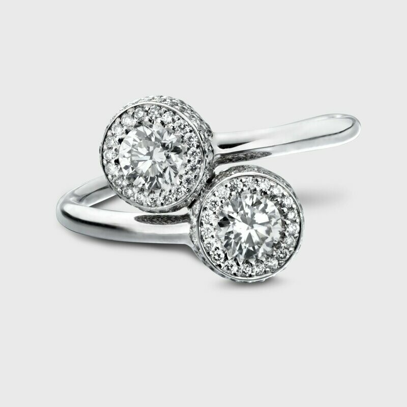 Gemini Twin Diamond 0.9ct Halo Ring Platinum
