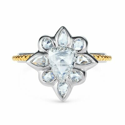 L'or 1.33ct Rose Cut Pear Diamond Ring Platinum 24k Yellow Gold