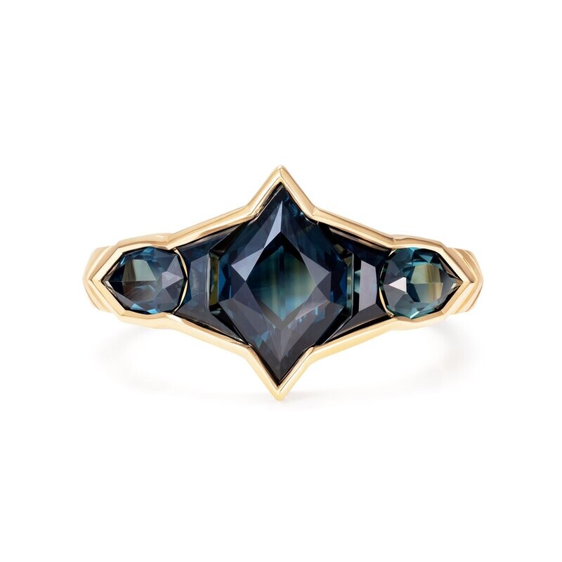 Blue Ring Nebula Sapphire Ring 18k Yellow Gold