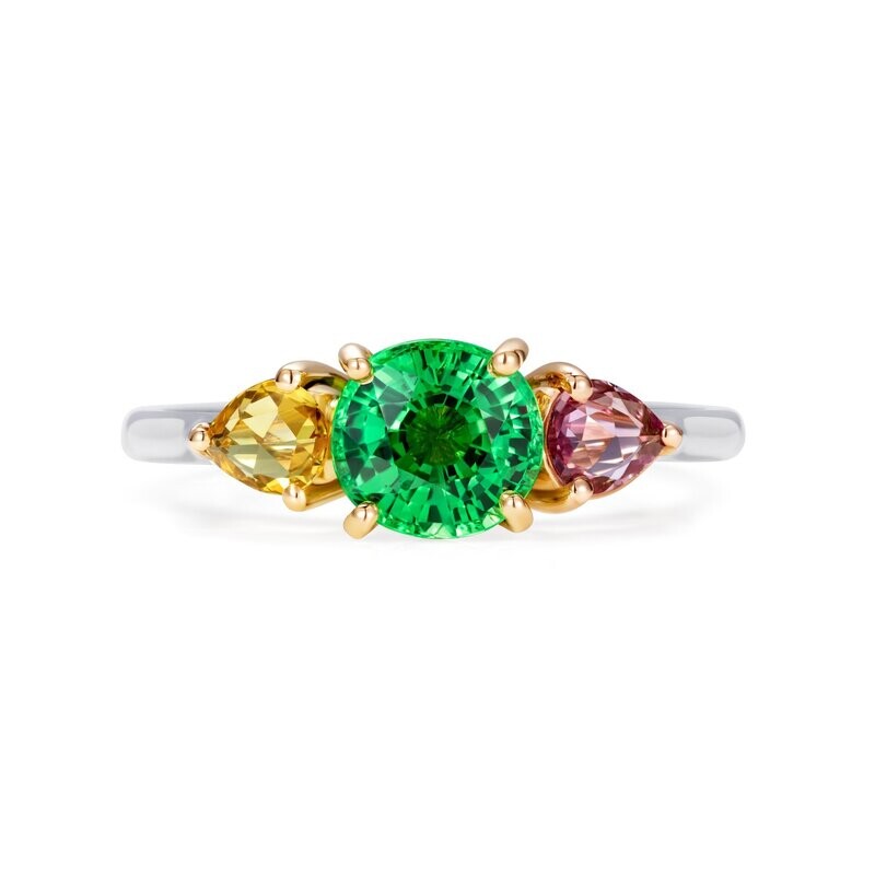 Three Stone Tsavorite Garnet Ring Platinum 18k Gold