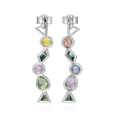 Rounds and Pears Multicolour Sapphire Earrings Platinum