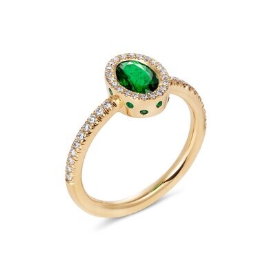 Emerald Diamond Halo Ring 18k Yellow Gold