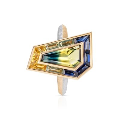 Picasso Sapphire Ring 18k Yellow Gold Platinum