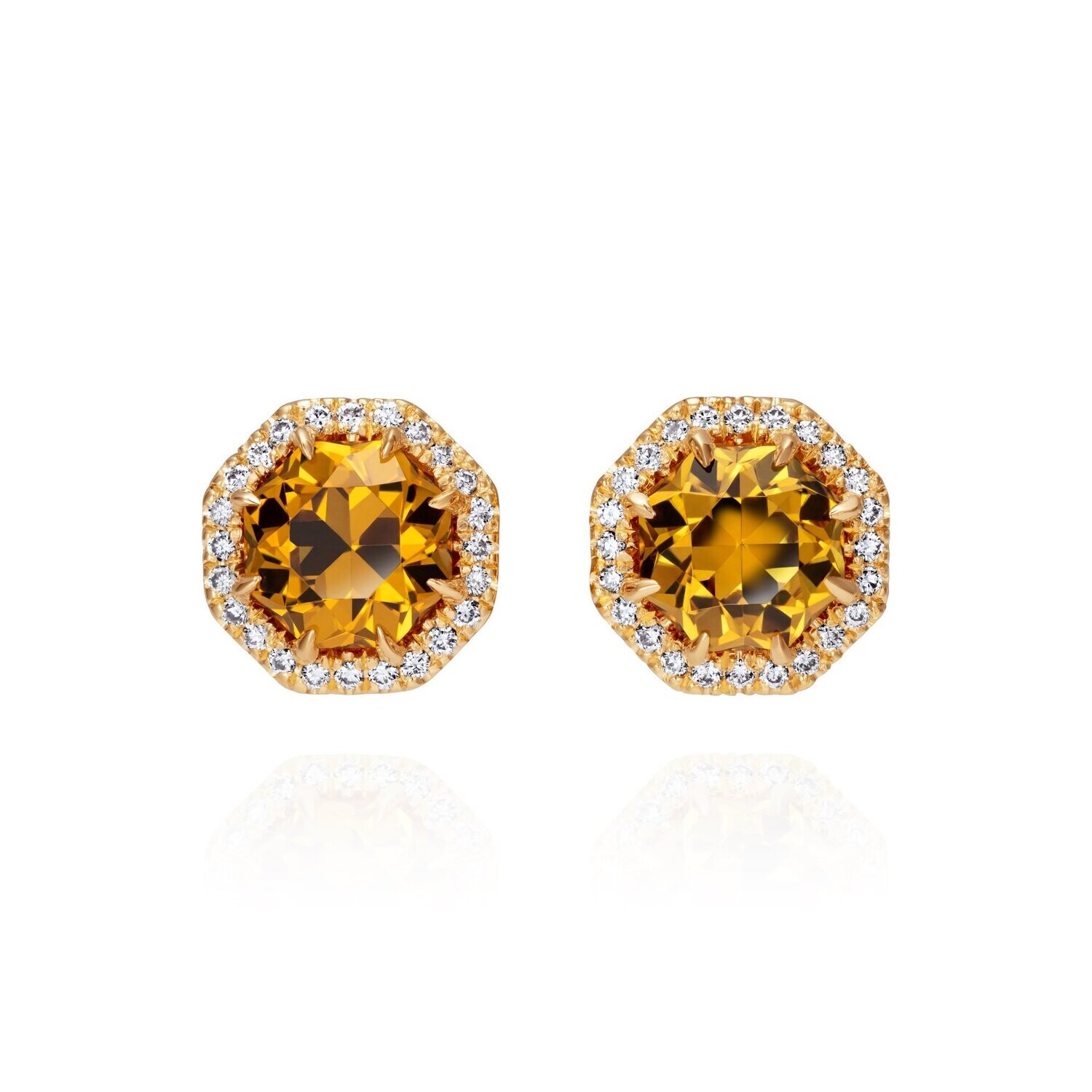 Andradite Mali Garnet Diamond Halo Stud Earrings 18k Yellow Gold