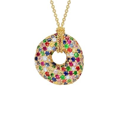 Diamond, Sapphire and Tsavorite Sprinkled Doughnut Gold Pendant