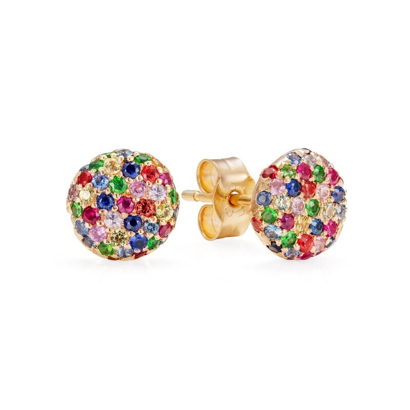 Sapphire, Ruby and Tsavorite Sprinkled Doughnut Gold Earrings