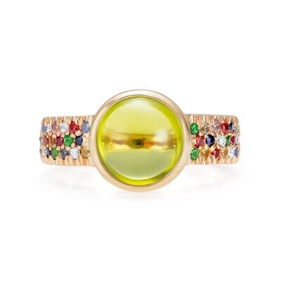 Cabochon Peridot, Sapphire and Diamond 9k Rose Gold Ring