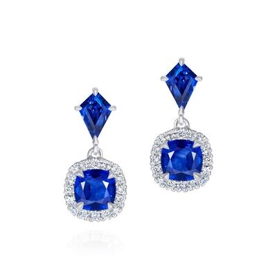 Blue Sapphire and Diamond Kite Earrings 18k White Gold
