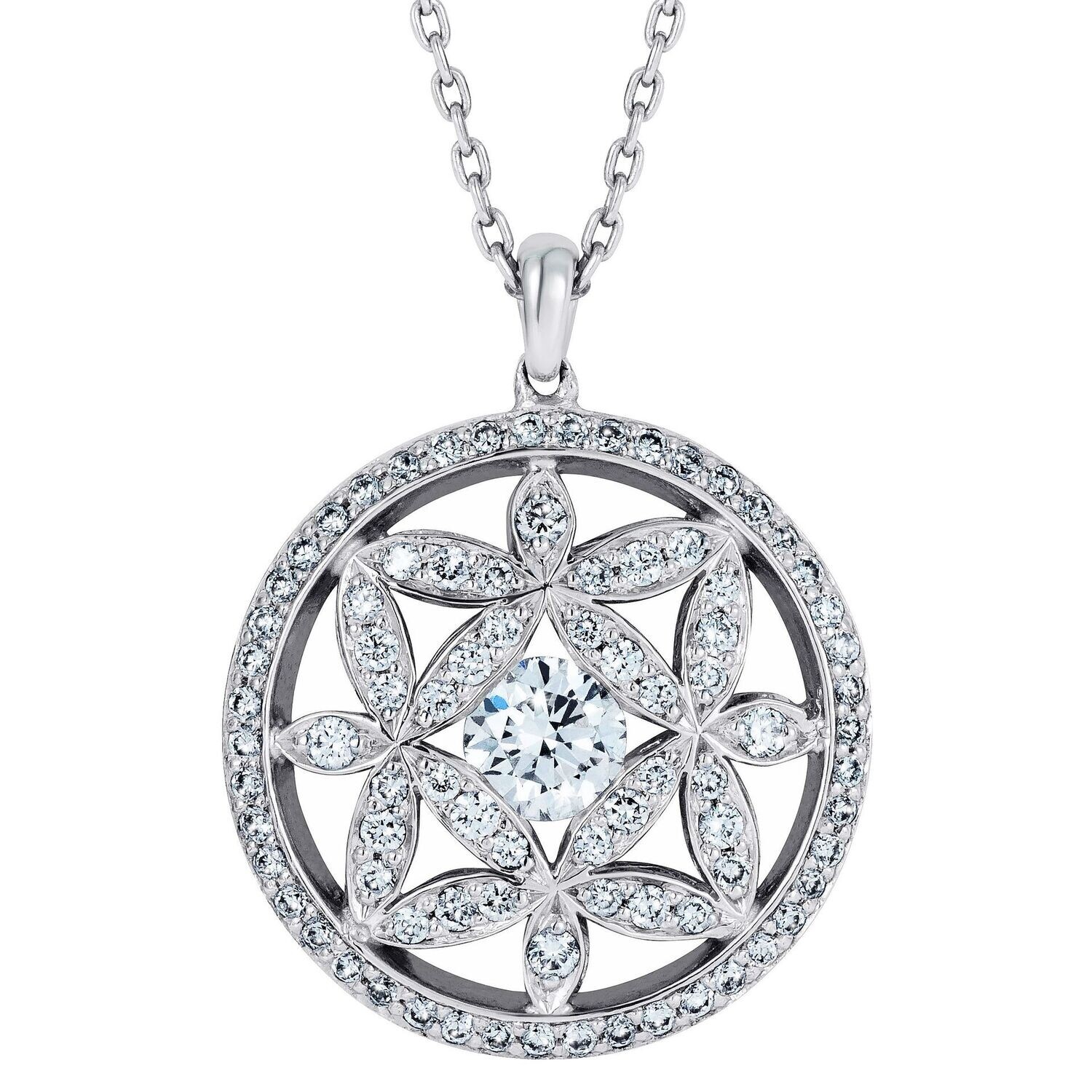 Yasmin Crown Diamond Halo Pendant Platinum
