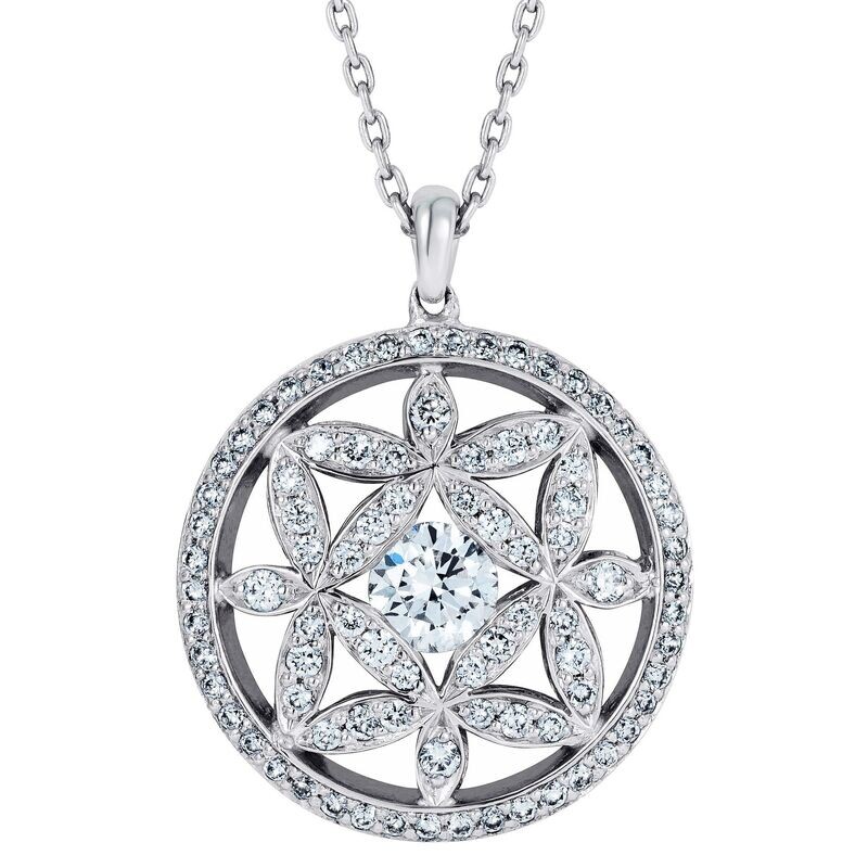 Yasmin Crown Diamond Halo Pendant Platinum