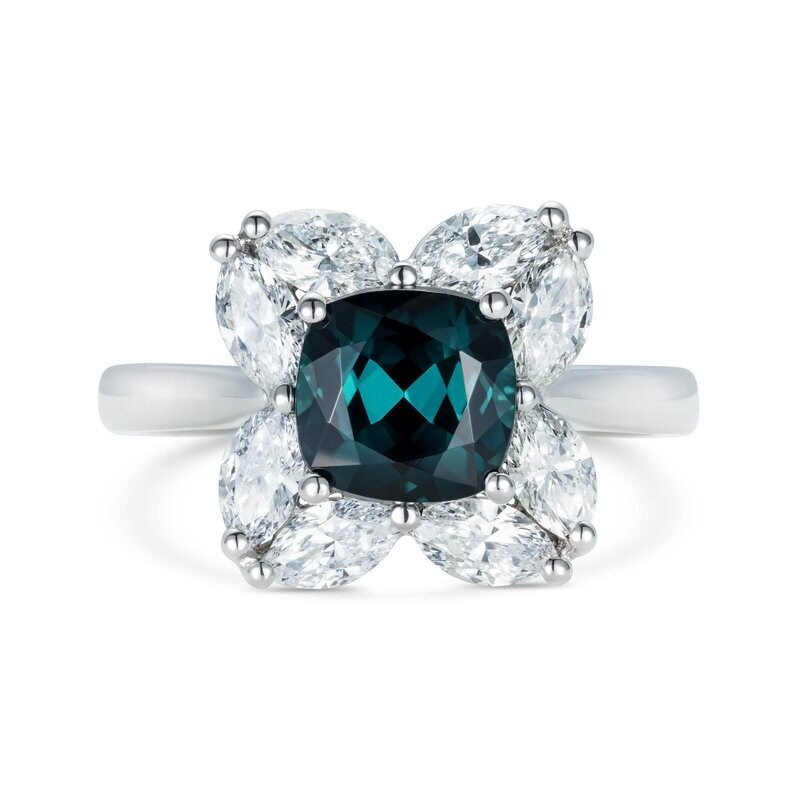 Yasmin Indicolite Tourmaline Diamond Ring in 18k White Gold