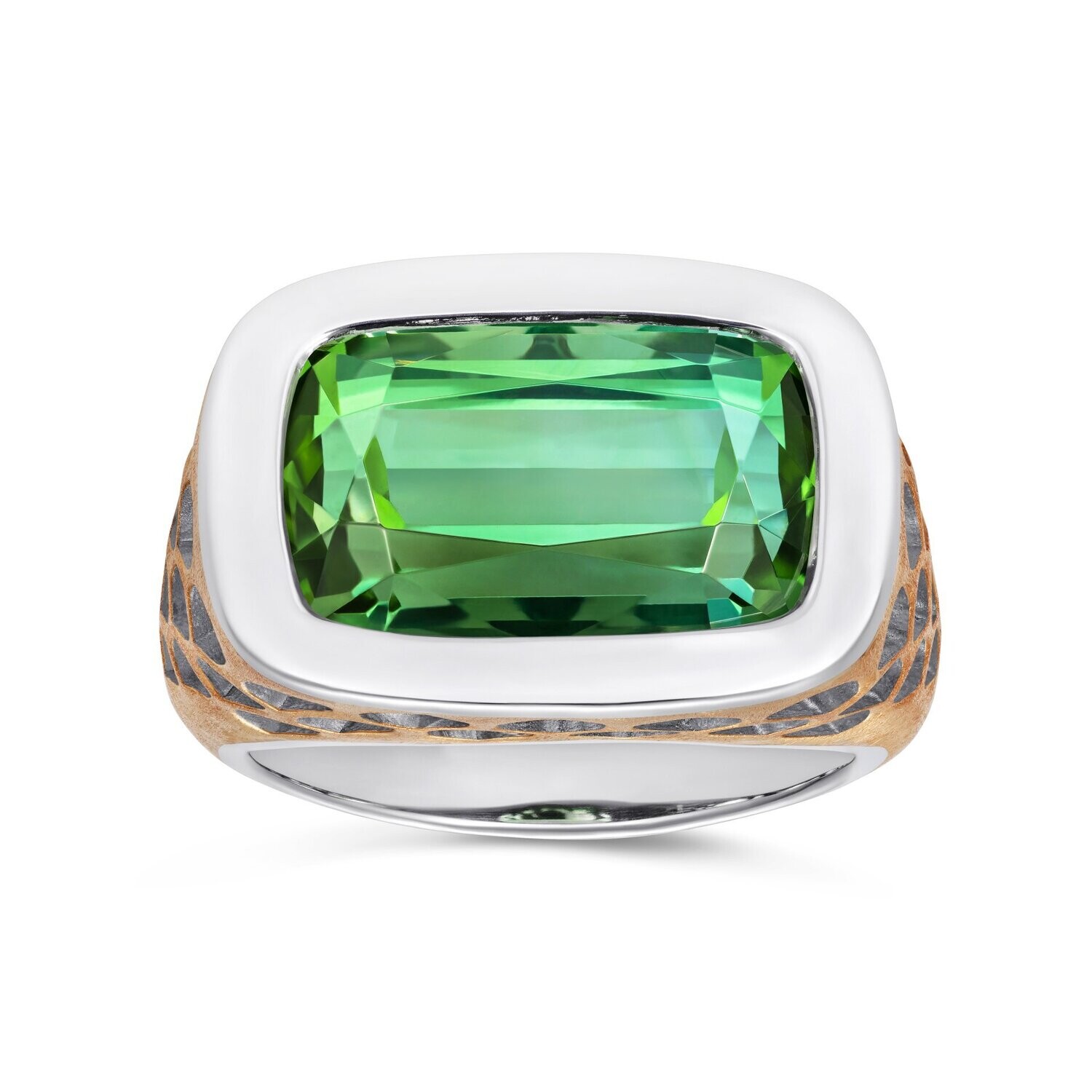 9.54ct Seafoam Green Tourmaline Signet Ring 18k White and Yellow Gold