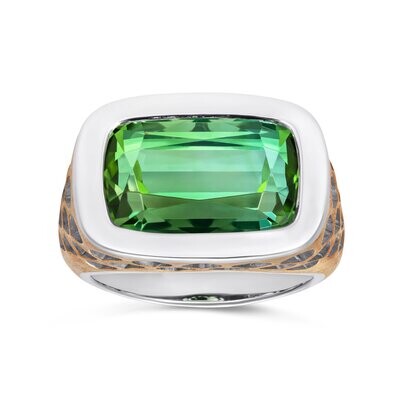 9.54ct Seafoam Green Tourmaline Signet Ring 18k White and Yellow Gold