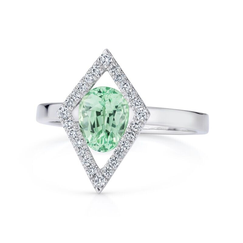 Mint Tsavorite Diamond Platinum Ring
