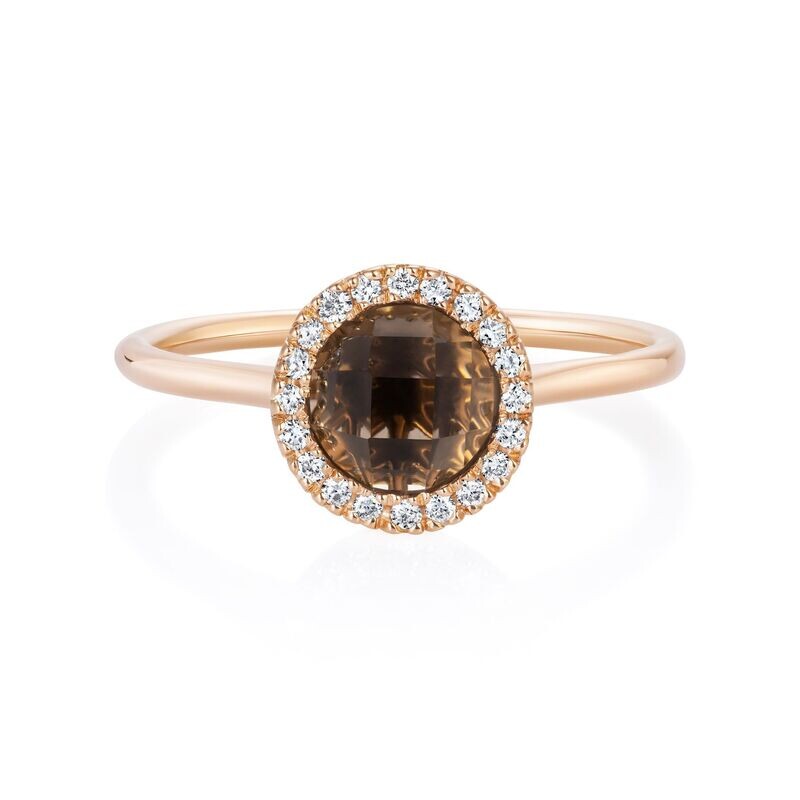 Smoky Quartz Diamond Ring 18 Karat Rose Gold
