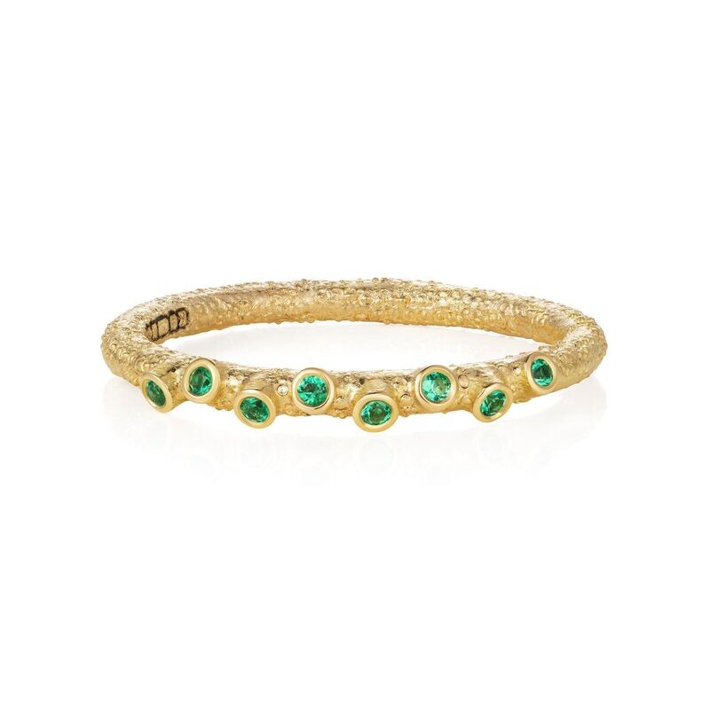 Twigs and Buds Stackable Band 18k Yellow Gold Emeralds