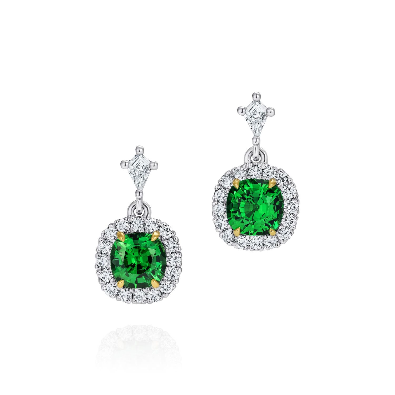Green Tsavorite Kite Diamond Earrings Platinum 18k Yellow Gold