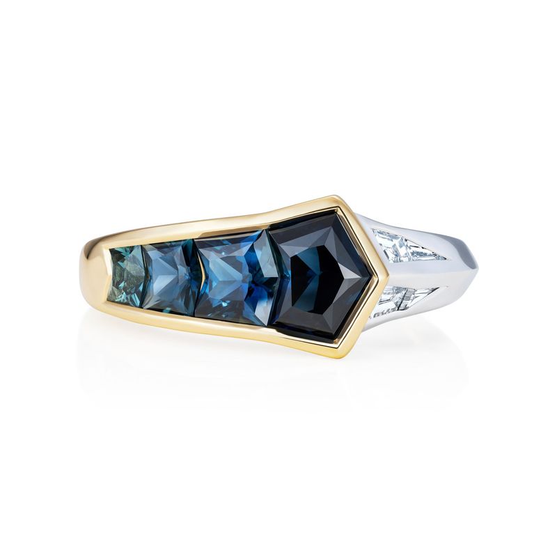 Blue Ring Nebula 2 Sapphire Diamond Ring 18k Yellow Gold Platinum