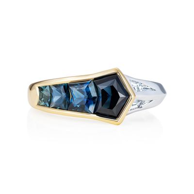 Blue Ring Nebula 2 Sapphire Diamond Ring 18k Yellow Gold Platinum