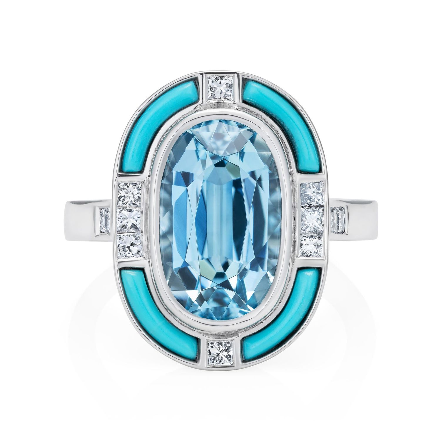Aquamarine Turquoise Halo Ring Platinum