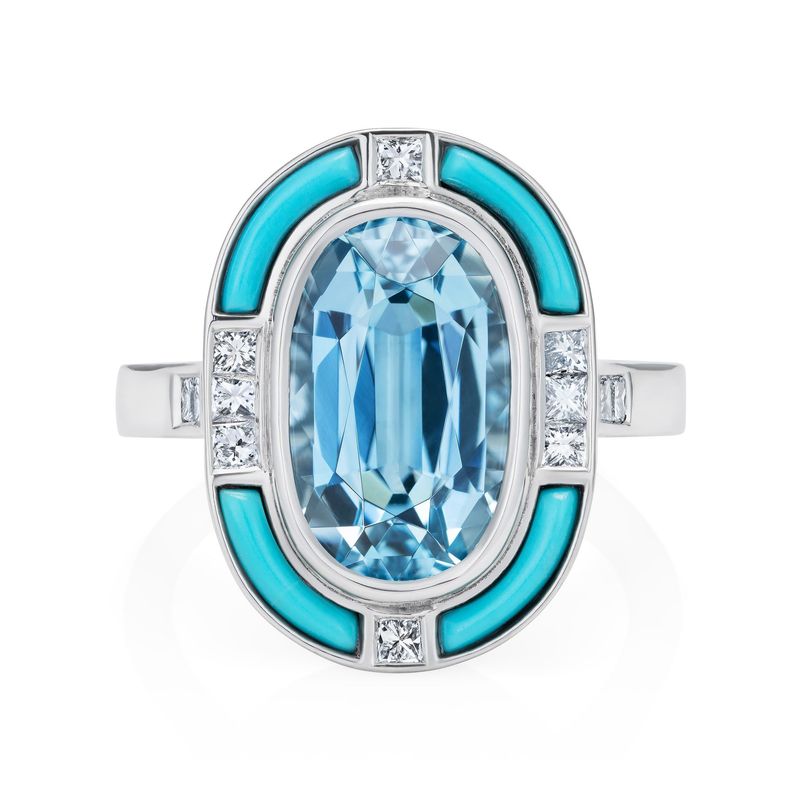 Aquamarine Turquoise Halo Ring Platinum