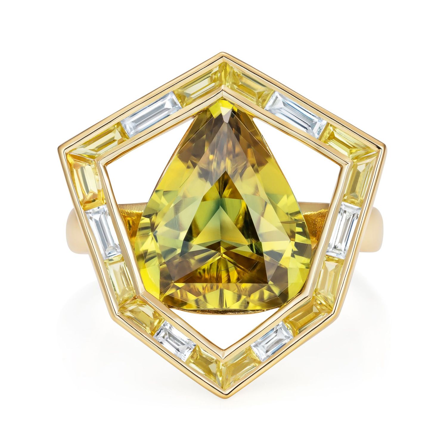 Yellow Sapphire Trilliant Halo Ring 18k Yellow Gold