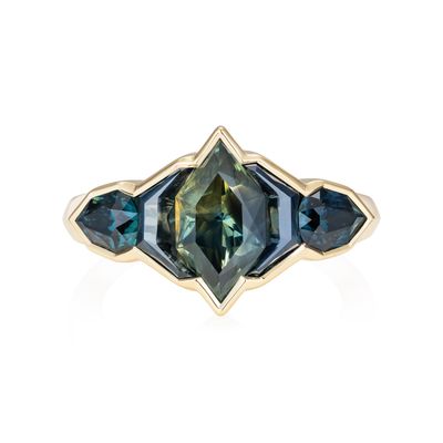 Blue Ring Nebula 3 Sapphires 18k Yellow Gold