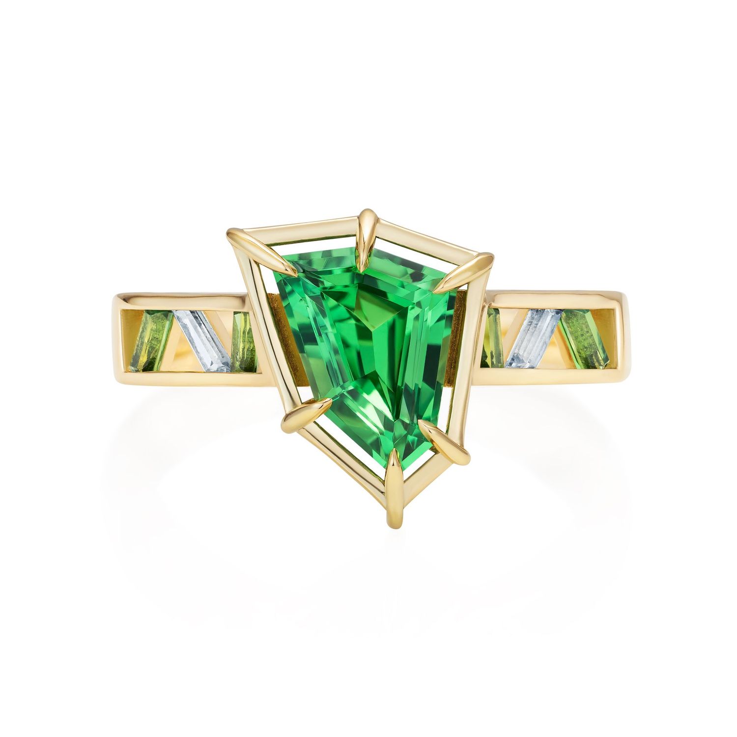1.7ct Freeform Green Tsavorite Ring 18k Yellow Gold
