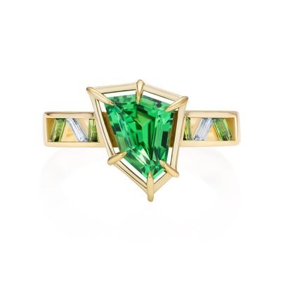 1.7ct Freeform Green Tsavorite Ring 18k Yellow Gold