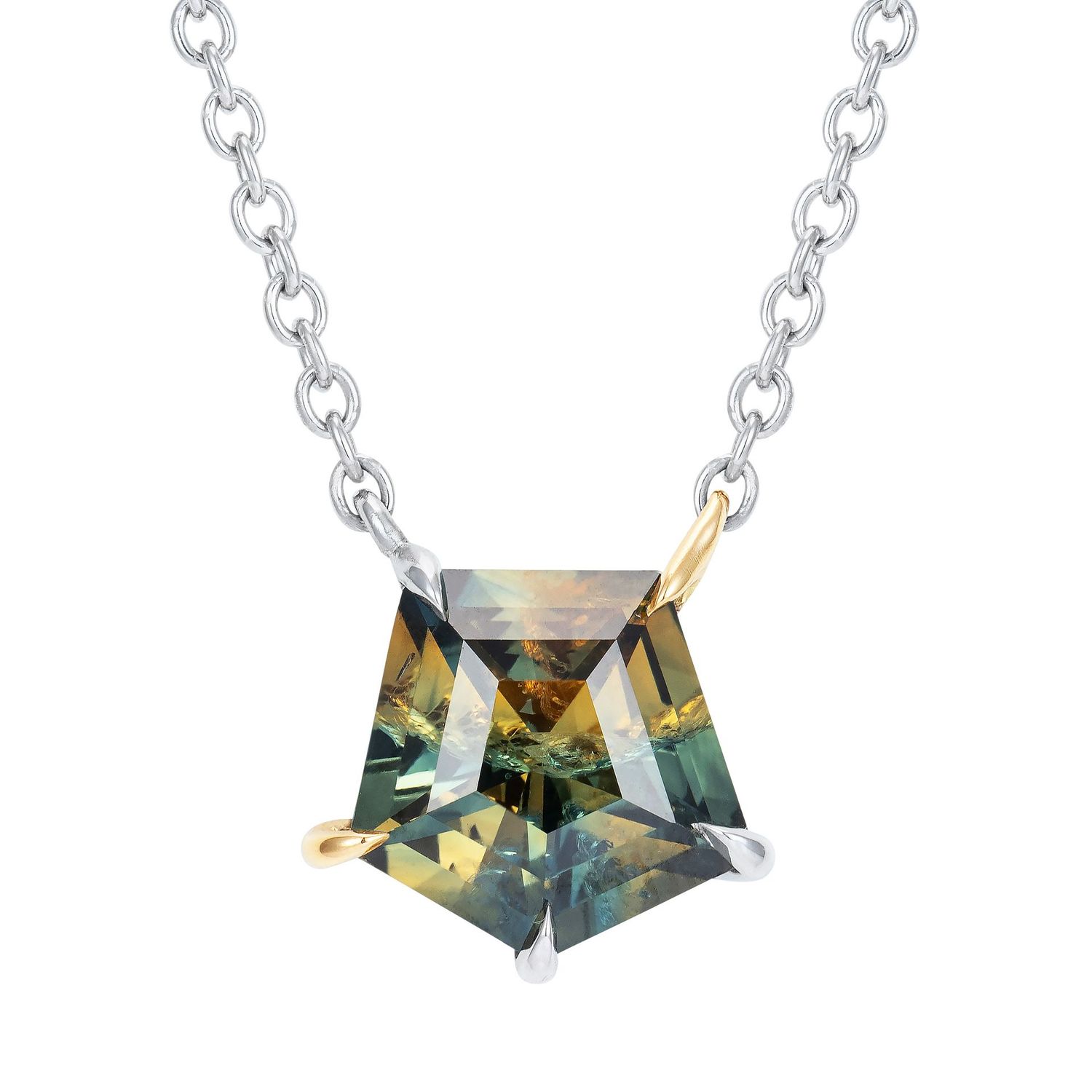 Five Sided Bi-colour Sapphire Pendant Platinum 18k Yellow Gold