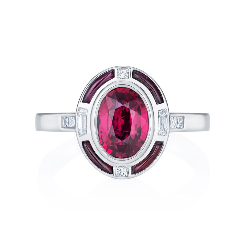 Ruby and Diamond Halo Ring Platinum