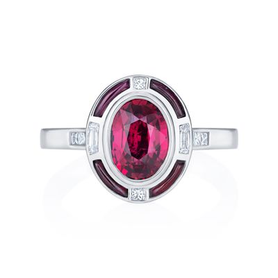 Ruby and Diamond Halo Ring Platinum
