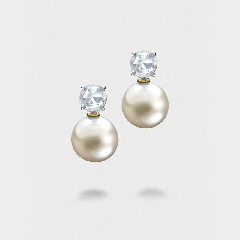Malabar Ivory Pearl Diamond Earrings Platinum 24k Gold