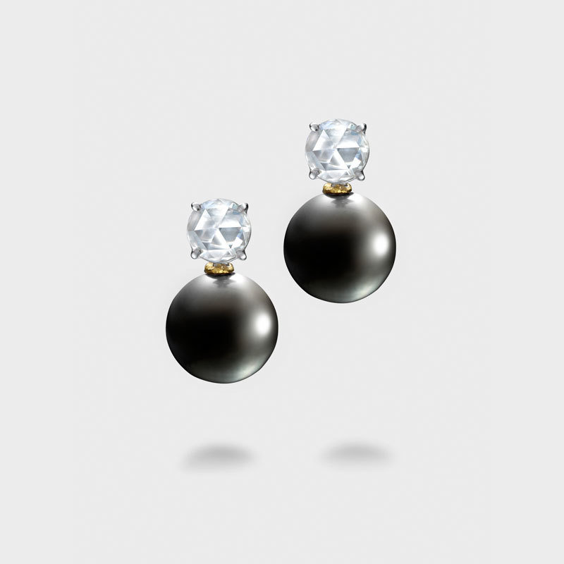 Malabar Black Pearl Diamond Earrings Platinum 24k Gold