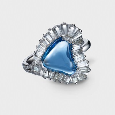 Notion Blue Topaz Baguette Diamond Ring Platinum