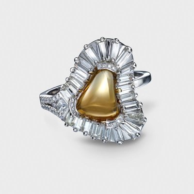 Notion Citrine Baguette Diamond Halo Ring Platinum
