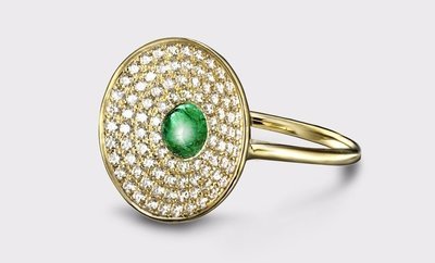 Aureole Emerald Diamond Ring 18k Yellow Gold