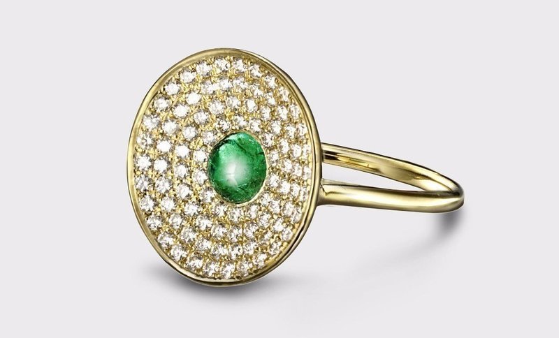 Aureole Emerald Diamond Ring 18k Yellow Gold