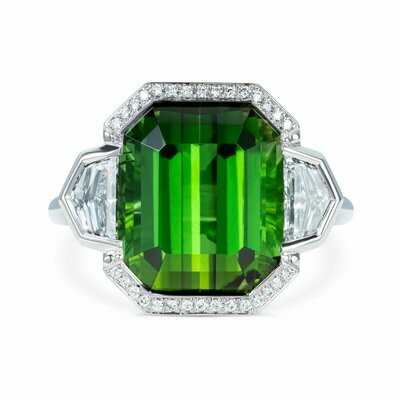 Notion 9.7ct Green Tourmaline Diamond Halo Ring 18k White Gold Notion 9.7ct Green Tourmaline Diamond Halo Ring 18k White Gold